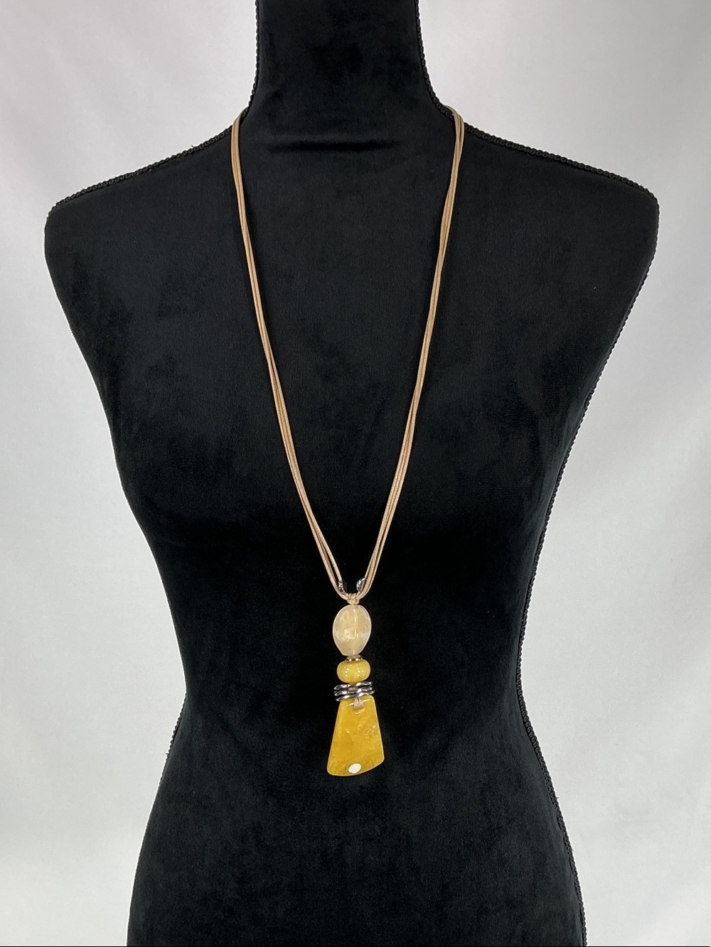 Artisan Yellow Geometric Trapezoid Pendant Multi Strand Cord Necklace